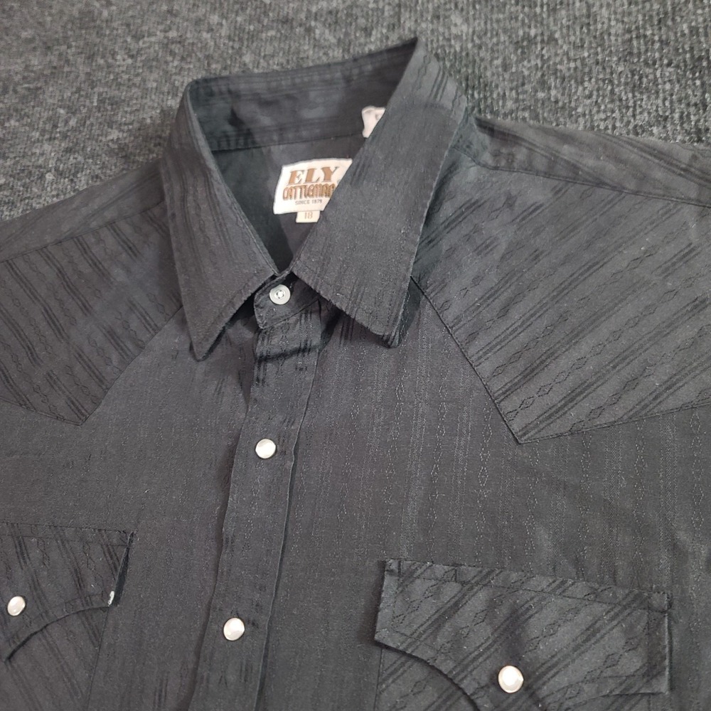 Ely Cattleman Black Western Pearl Snap Shirt‎ Men's 18 Short Sleeve Cowboy VTG